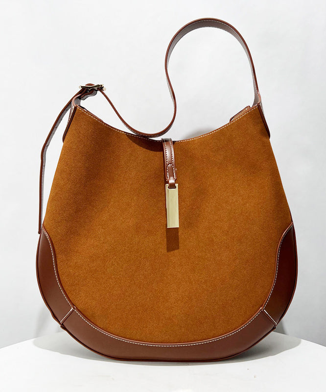 Classy Brown Patchwork Solid Durable Suede Saddle Bag