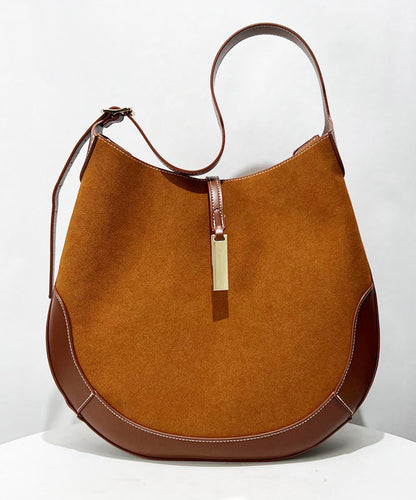 Classy Brown Patchwork Solid Durable Suede Saddle Bag