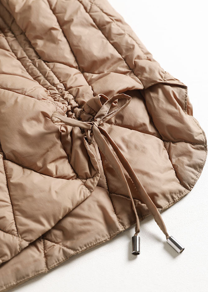 Classy Brown Peter Pan Collar Drawstring Duck Down Down Coats Winter