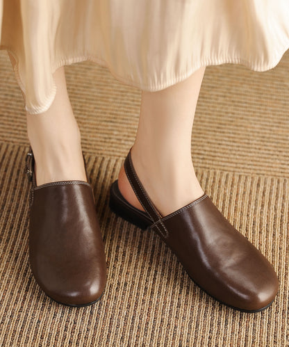 Classy Brown Sheepskin Flat Sandals Splicing Buckle Strap