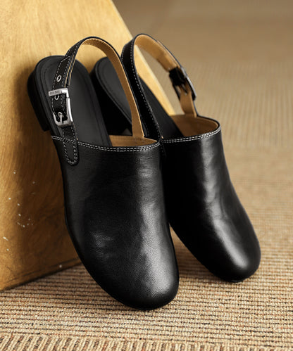 Classy Brown Sheepskin Flat Sandals Splicing Buckle Strap
