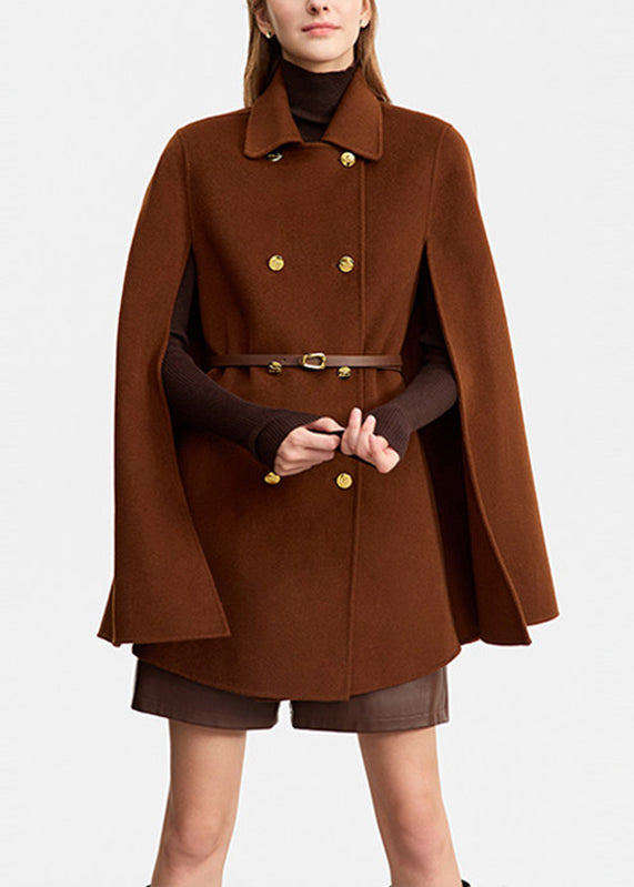 Classy Camel Peter Pan Collar Wool Coat Cloak Sleeve