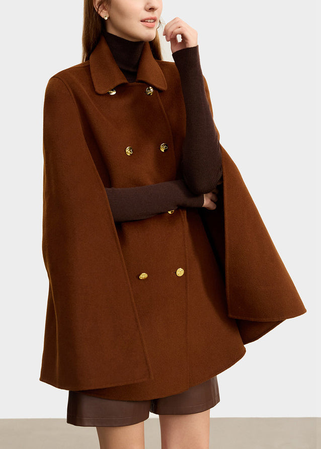 Classy Camel Peter Pan Collar Wool Coat Cloak Sleeve