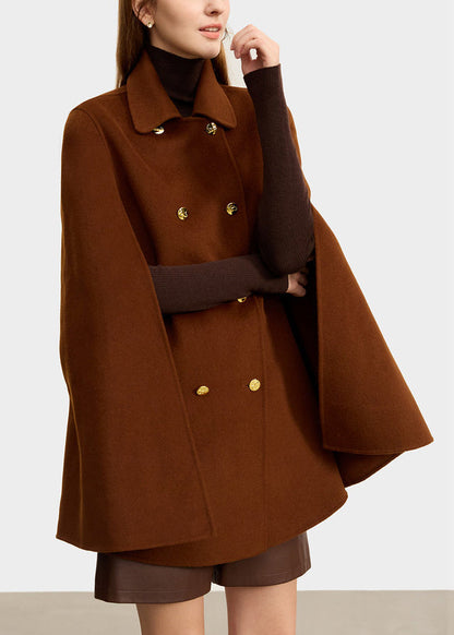 Classy Camel Peter Pan Collar Wool Coat Cloak Sleeve