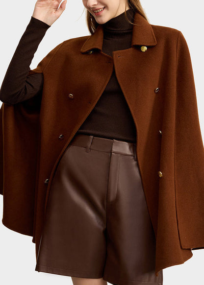 Classy Camel Peter Pan Collar Wool Coat Cloak Sleeve