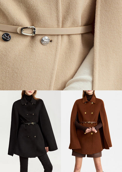 Classy Camel Peter Pan Collar Wool Coat Cloak Sleeve