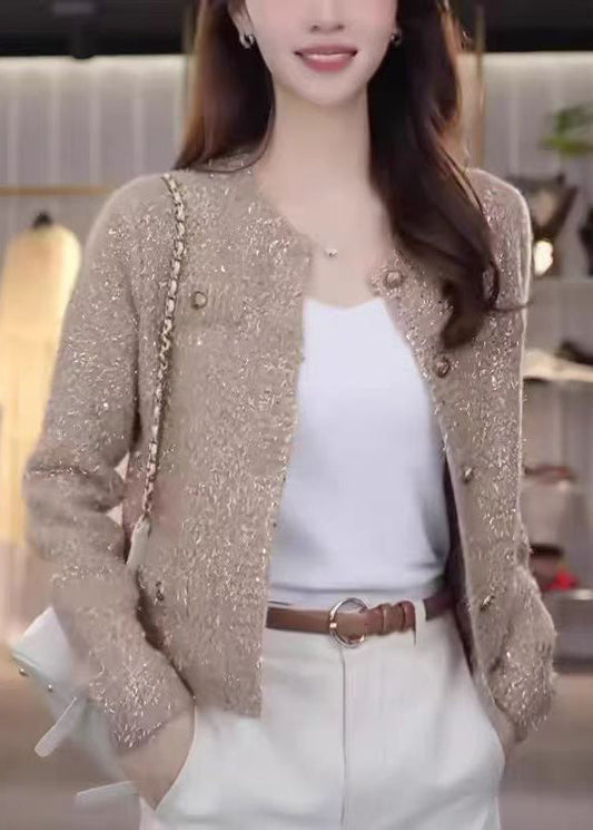 Classy Champagne O Neck Button Knit Cardigans Fall