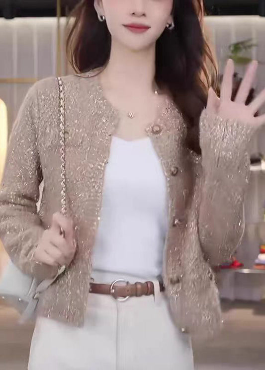 Classy Champagne O Neck Button Knit Cardigans Fall