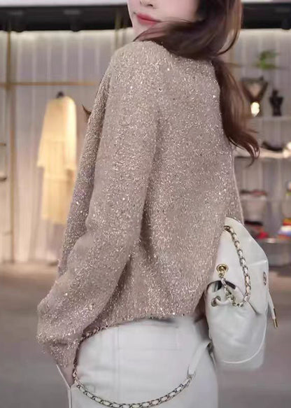 Classy Champagne O Neck Button Knit Cardigans Fall