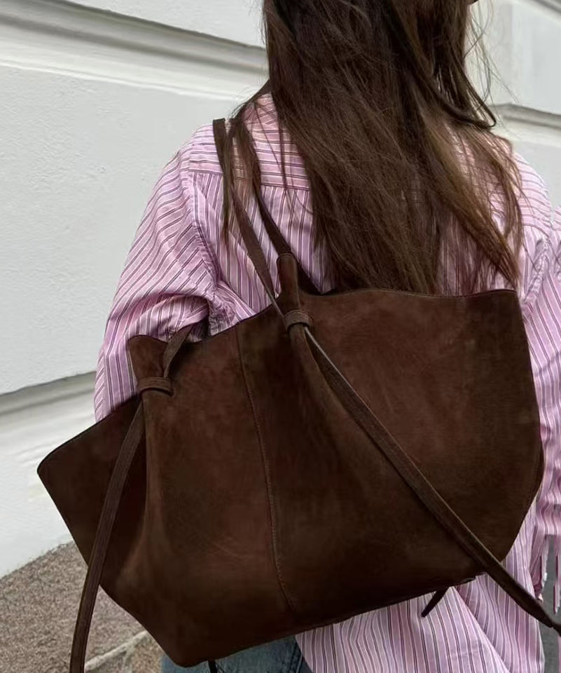 Classy Chocolate Sector Large Capacity Suede Shoulder Bags