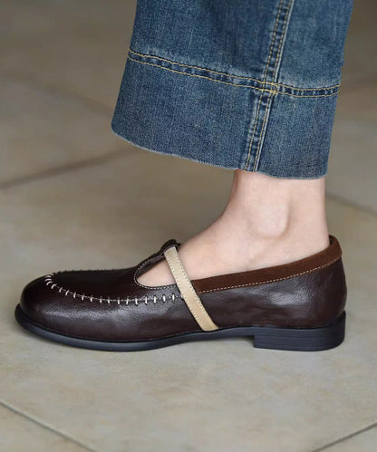 Classy Chocolate Splicing Sheepskin Loafers Women