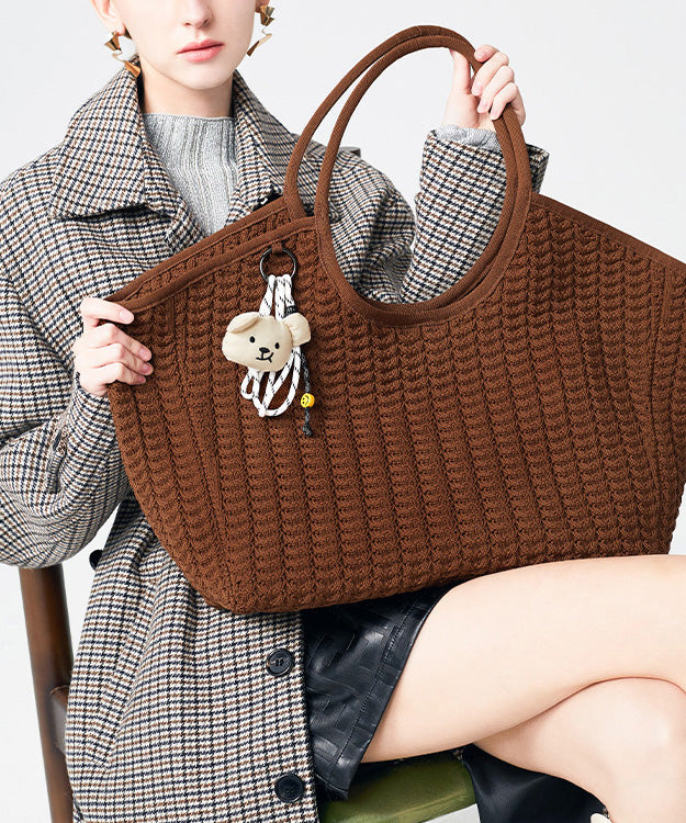Classy Coffee Solid Durable Large Capacity Knit Tote Handbag