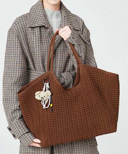 Classy Coffee Solid Durable Large Capacity Knit Tote Handbag