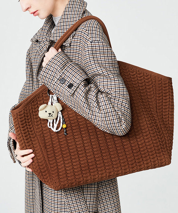 Classy Coffee Solid Durable Large Capacity Knit Tote Handbag