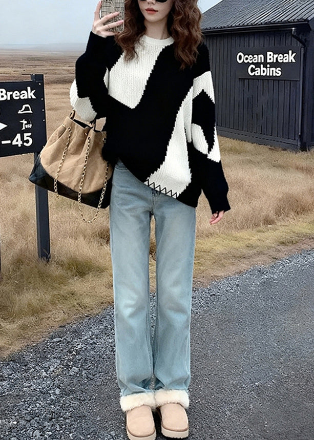Classy Colorblock Oversized Cozy Knit Sweaters Winter