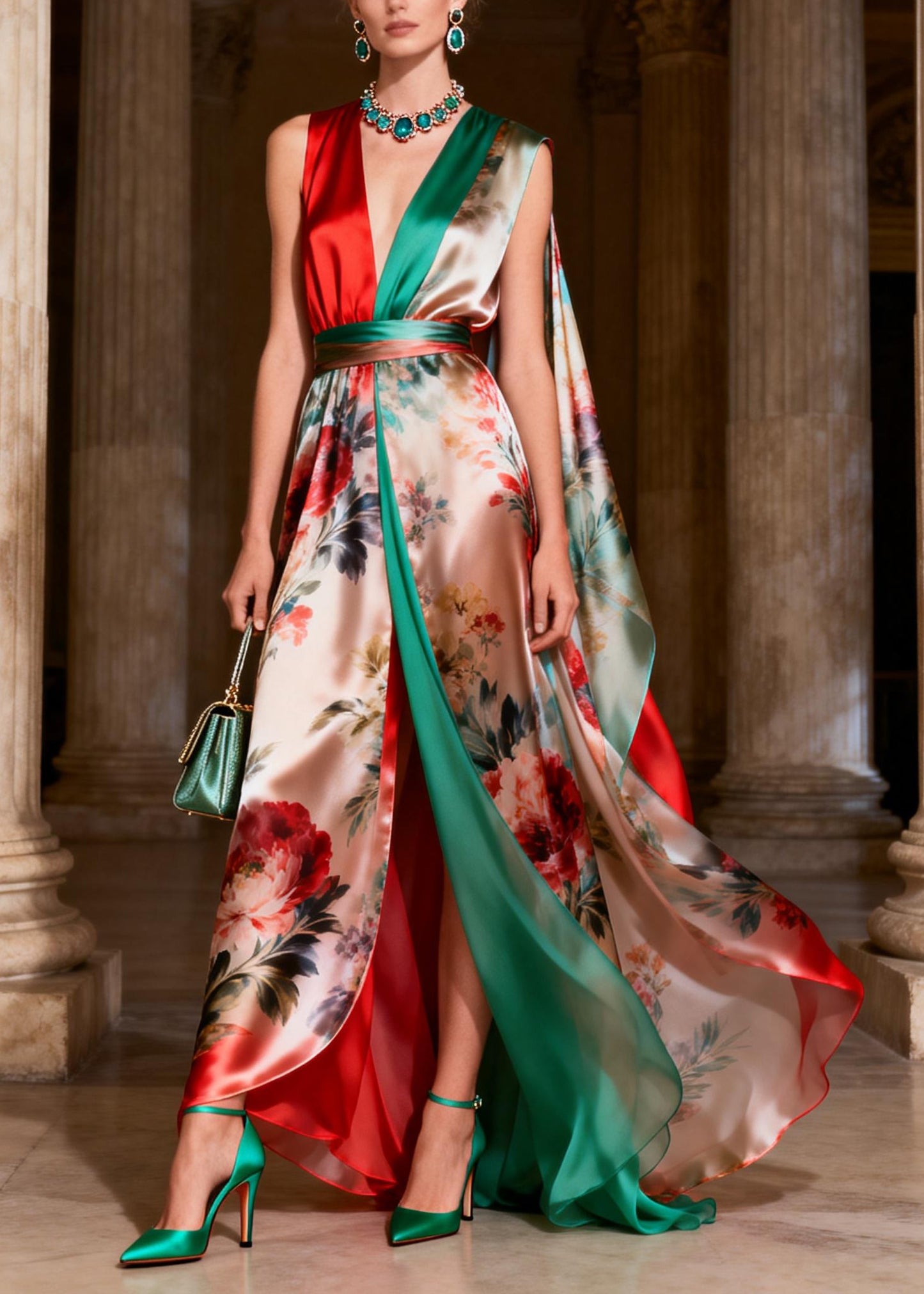 Classy Colorblock Print Tunic Silk Robe Dresses Sleeveless