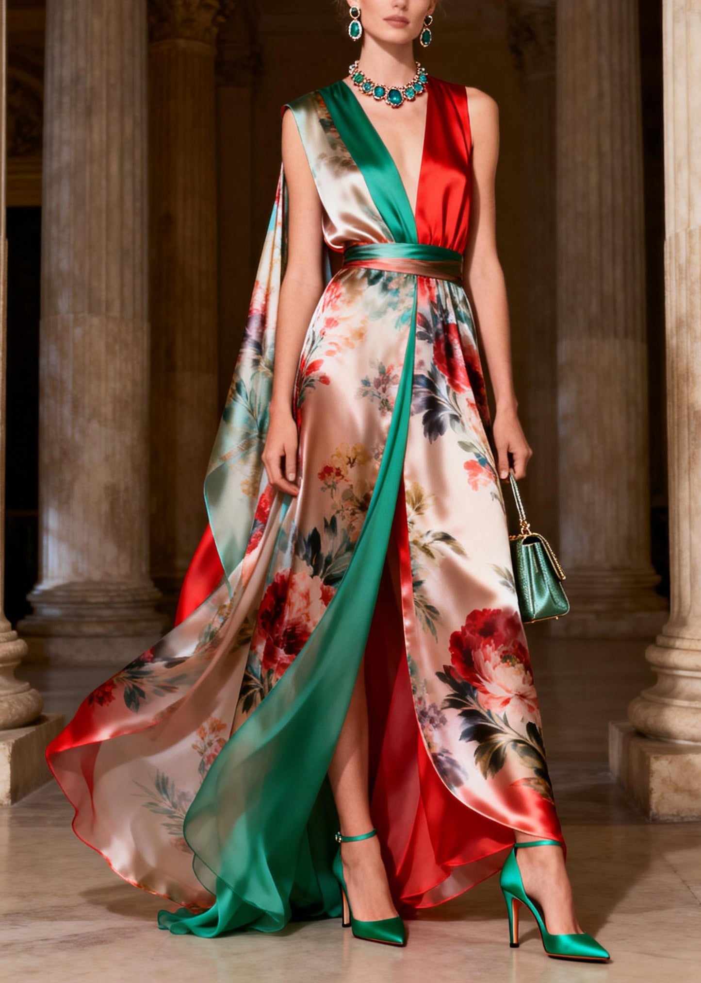 Classy Colorblock Print Tunic Silk Robe Dresses Sleeveless