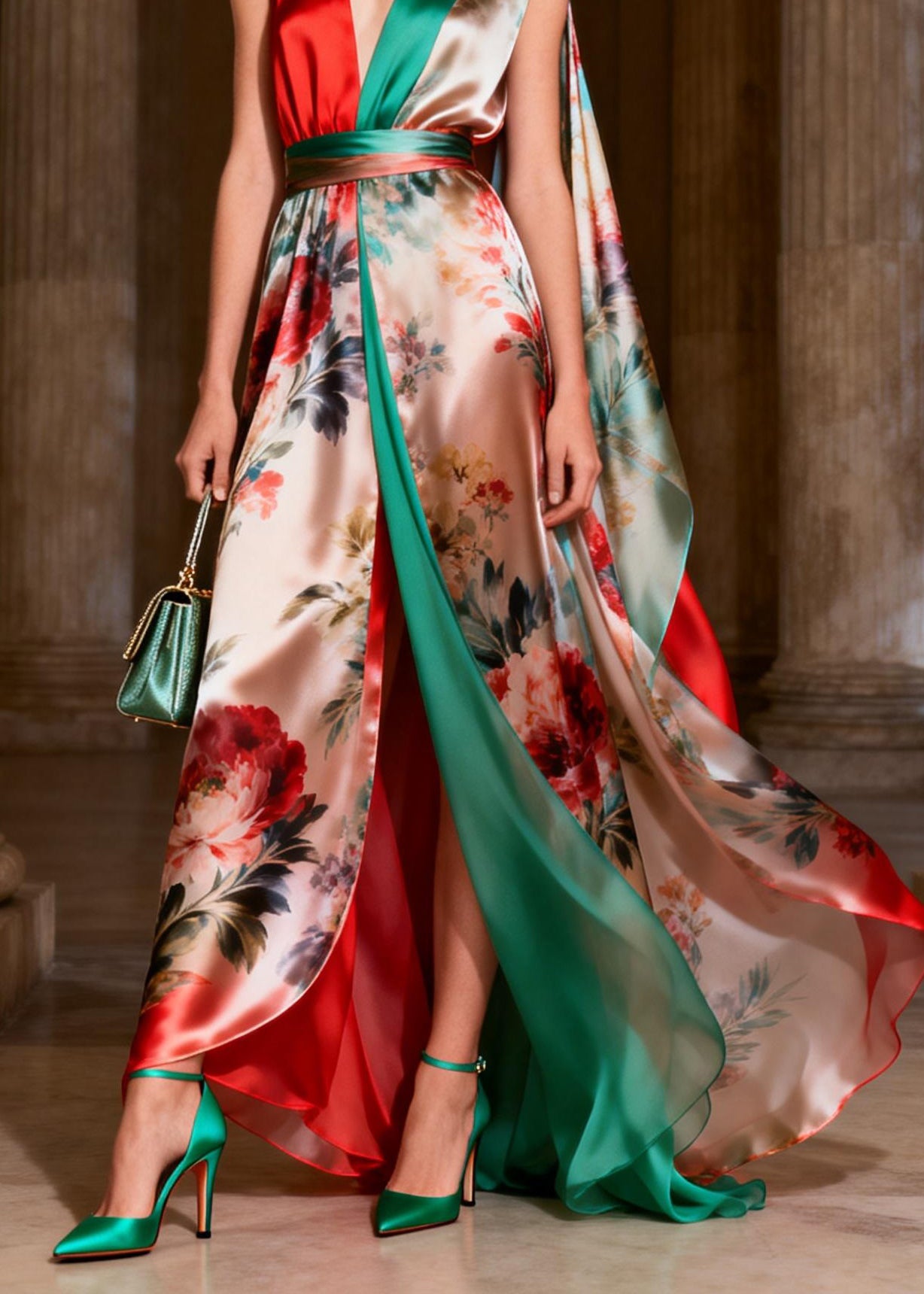Classy Colorblock Print Tunic Silk Robe Dresses Sleeveless