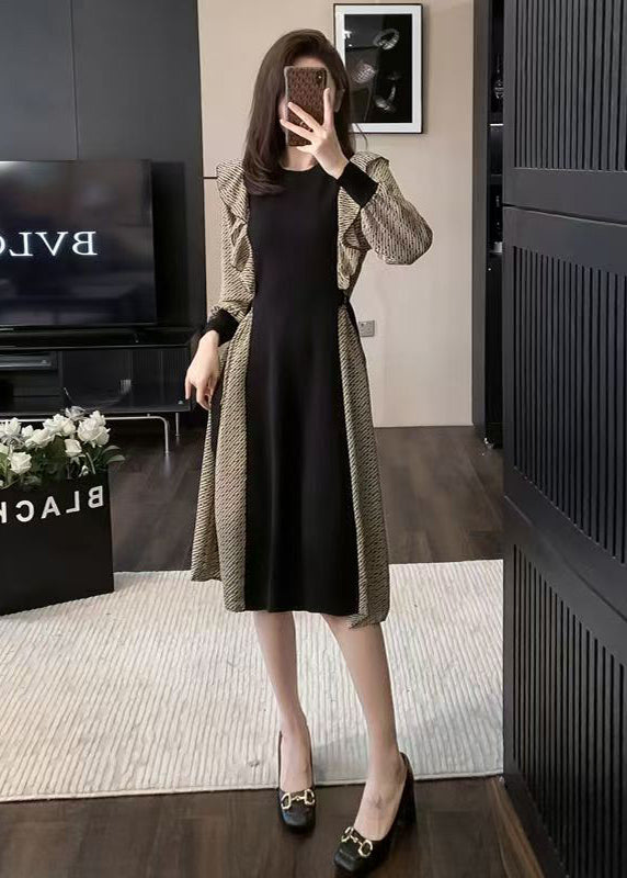 Classy Colorblock Ruffled Patchwork Cotton Dresses Spring