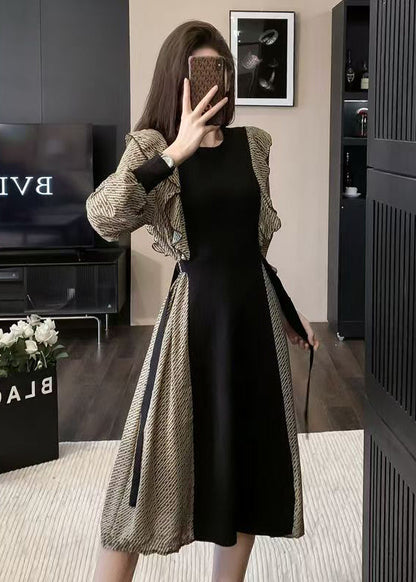 Classy Colorblock Ruffled Patchwork Cotton Dresses Spring