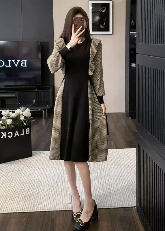 Classy Colorblock Ruffled Patchwork Cotton Dresses Spring
