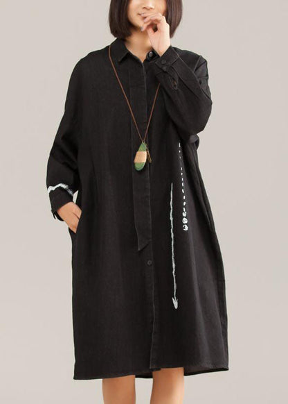 Classy Cotton quilting clothes Vintage Black Casual Cotton Graffiti Arrow Loose Dress