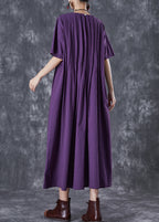 Classy Dark Purple Oversized Wrinkled Linen Robe Dresses Summer