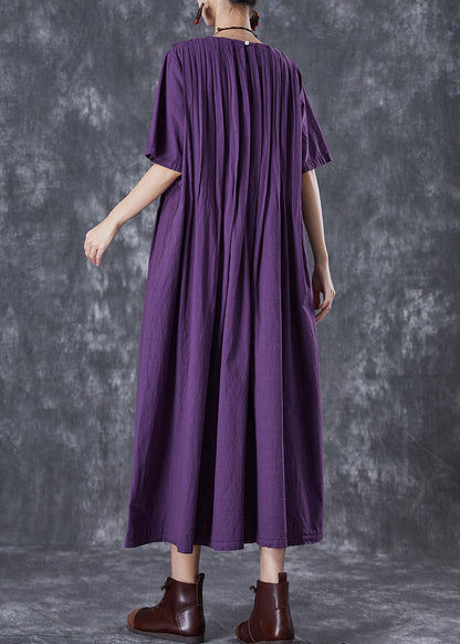 Classy Dark Purple Oversized Wrinkled Linen Robe Dresses Summer