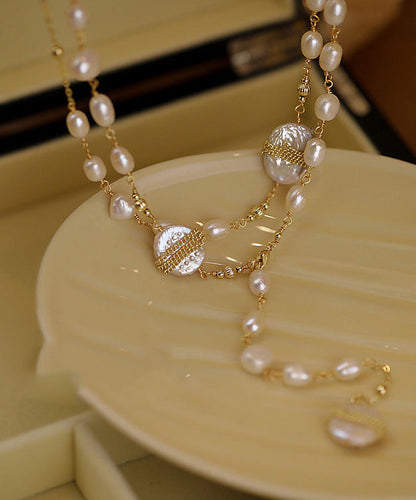 Classy Gold Copper Alloy Pearl Baby's Breath Pendant Necklace