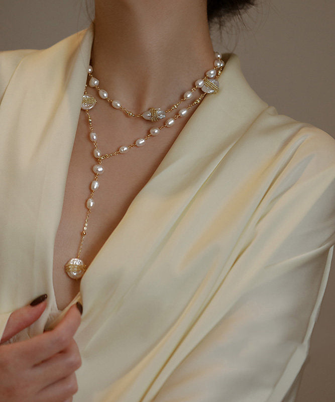 Classy Gold Copper Alloy Pearl Baby's Breath Pendant Necklace