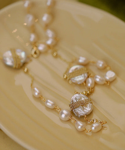 Classy Gold Copper Alloy Pearl Baby's Breath Pendant Necklace