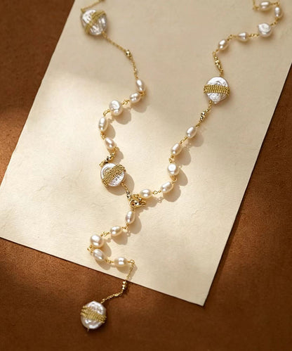 Classy Gold Copper Alloy Pearl Baby's Breath Pendant Necklace