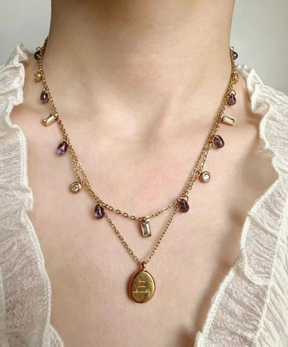 Classy Gold Czech Glass Pendant Necklace Two Piece Set