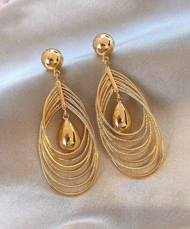 Classy Gold Sterling Silver Overgild Layered Water Droplet Circle Drop Earrings