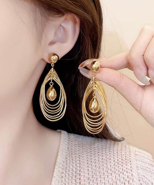Classy Gold Sterling Silver Overgild Layered Water Droplet Circle Drop Earrings