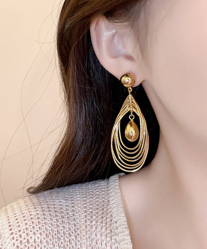 Classy Gold Sterling Silver Overgild Layered Water Droplet Circle Drop Earrings