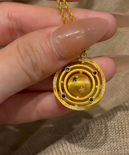 Classy Gold Sterling Silver Overgild Little Planet Rotatabl Pendant Necklace