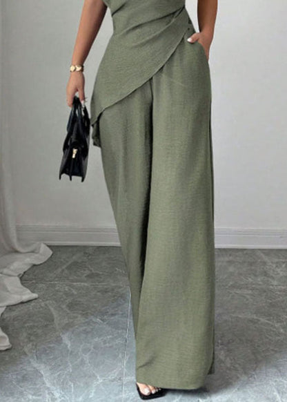 Classy Green One Shoulder Top And Wide Leg Pants Long Dresses Summer