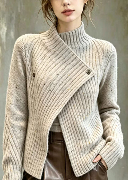 Classy Grey Camel Speckled Asymmetrical Knit Cardigan Fall