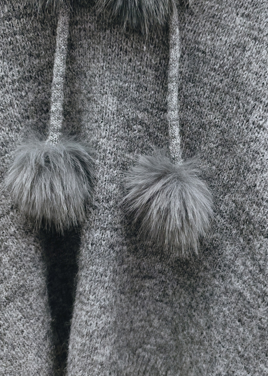 Classy Grey Fuzzy Ball Decorated Thick Hooded Cotton Knit Sweaters Winter