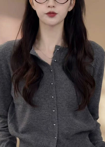Classy Grey O Neck Button Knit Cardigans Fall