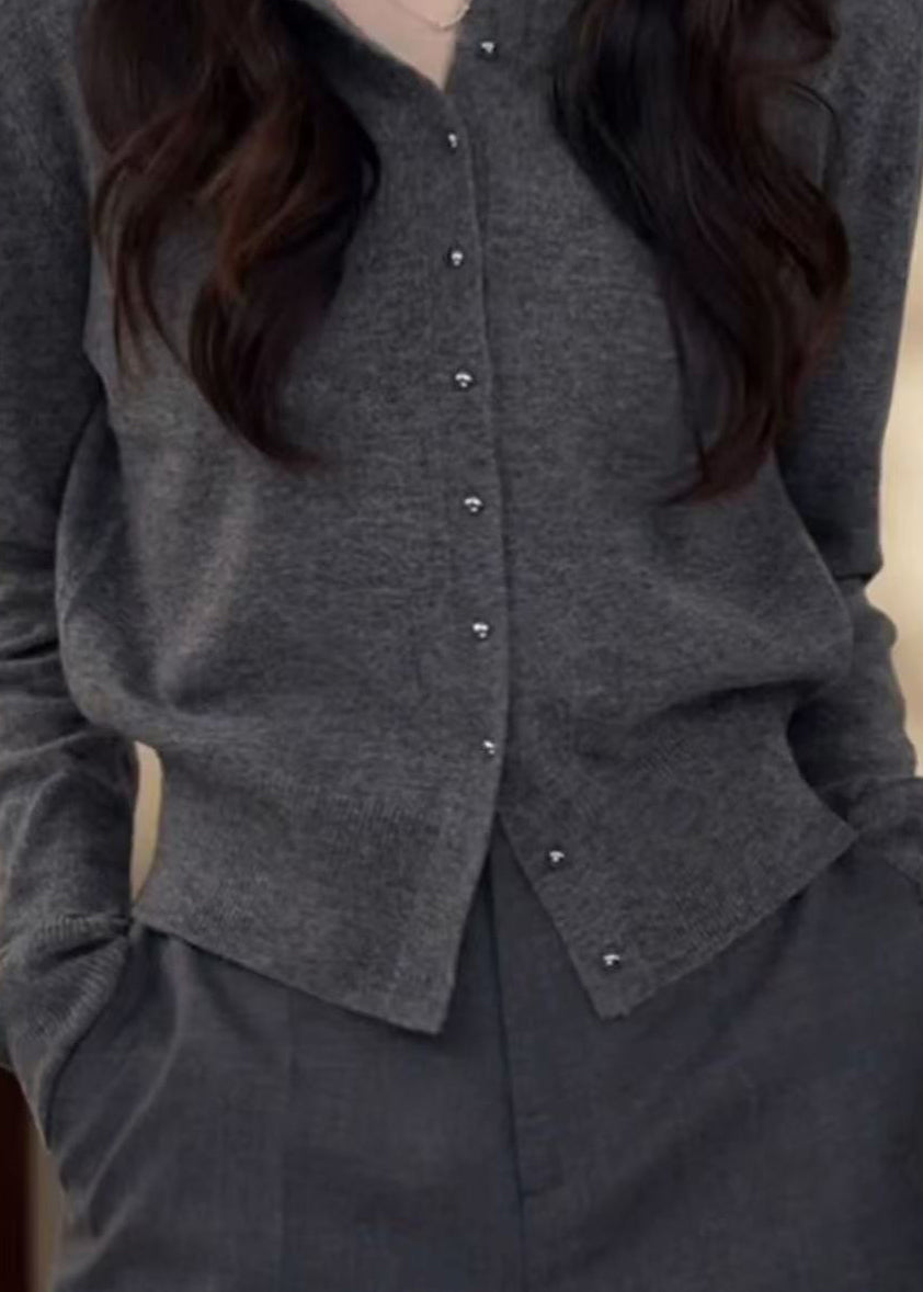 Classy Grey O Neck Button Knit Cardigans Fall
