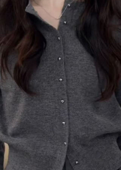 Classy Grey O Neck Button Knit Cardigans Fall
