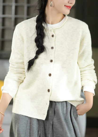 Classy Grey O-Neck Button Patchwork Knit Cardigans Fall