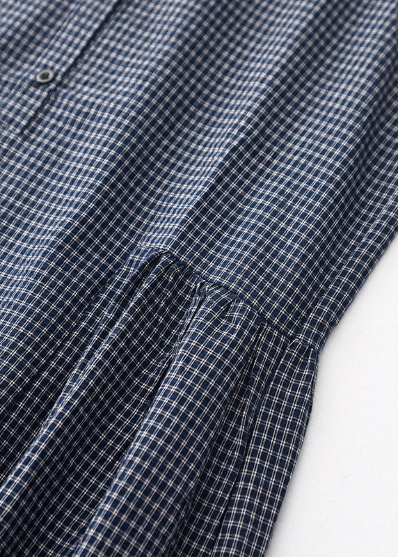 Classy Grey Oversized Plaid Linen Maxi Dresses Sleeveless