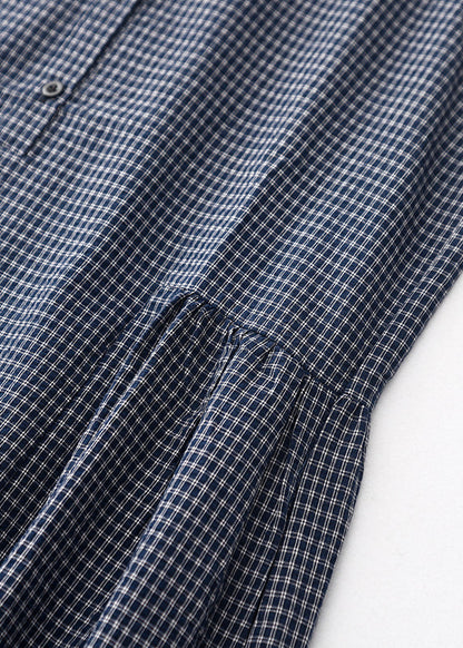 Classy Grey Oversized Plaid Linen Maxi Dresses Sleeveless