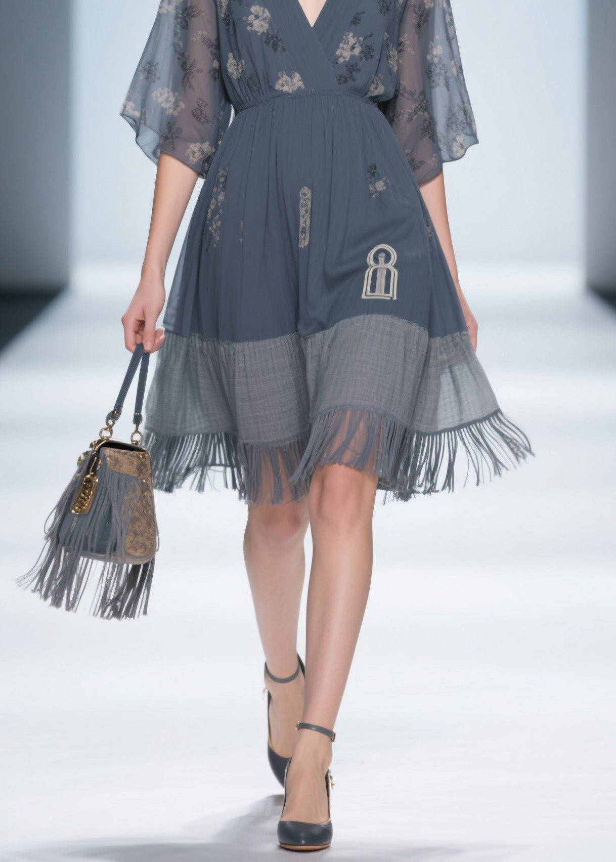 Classy Grey V Neck Tassel Patchwork Cotton Dress Summer