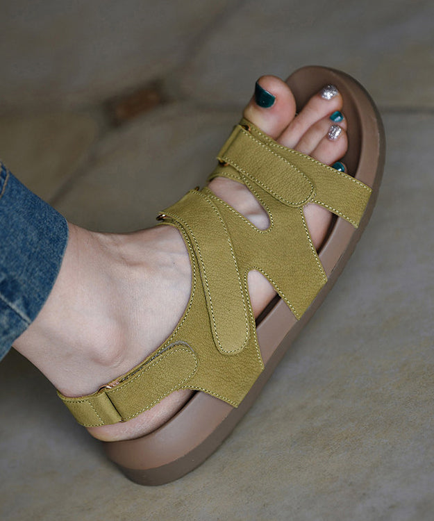 Classy Hollow Out Sandals Green Cowhide Leather