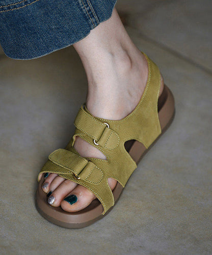 Classy Hollow Out Sandals Green Cowhide Leather