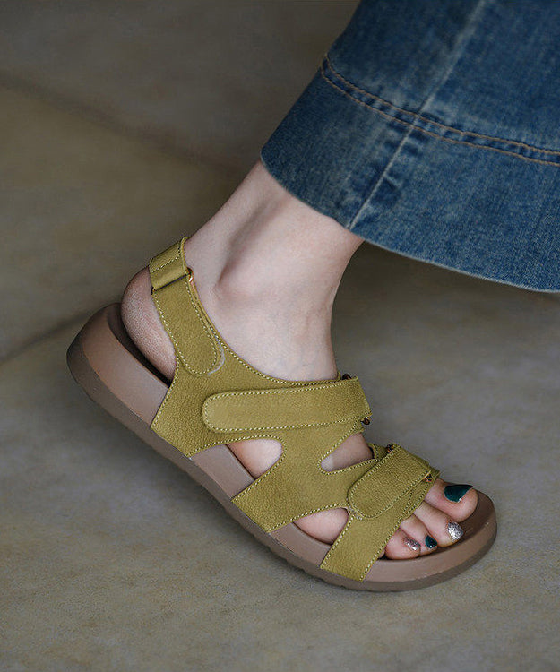 Classy Hollow Out Sandals Green Cowhide Leather